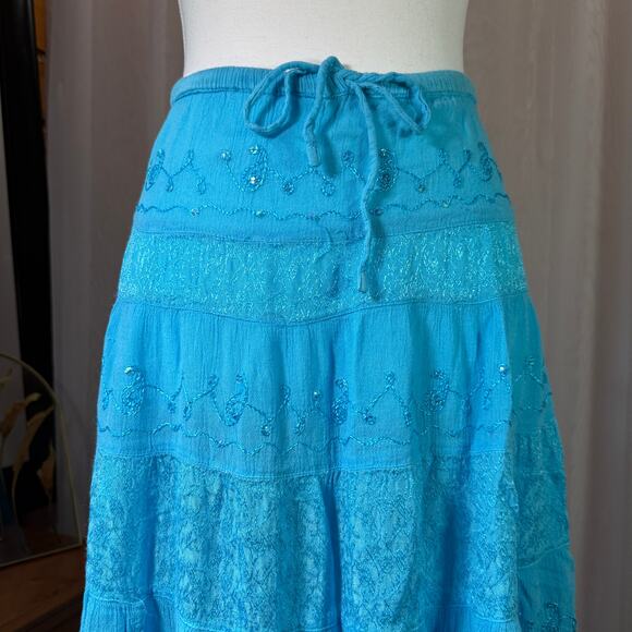 Free Size Boho Gypsy Blue Festival Skirt Size XS-L Flowy 100% Rayon - Picture 2 of 8